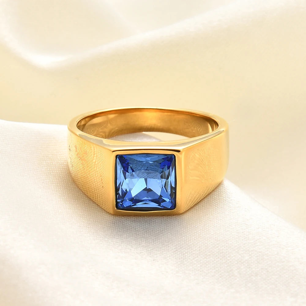 VQYSKO Big Square Cut Stone Signet Ring Exquisite Large Colour Quartz Cocktail Ring For Women Men Jewelry Party Gifts