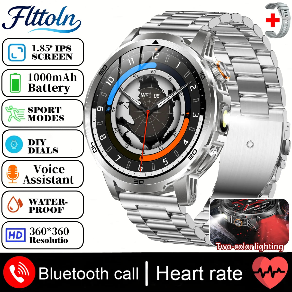2026 New Outdoor Smart Watch 1.85inch AMOLED 1000mAh Large Battery 5ATM Waterproof Voice Call Sports Men Fitness Bracelet