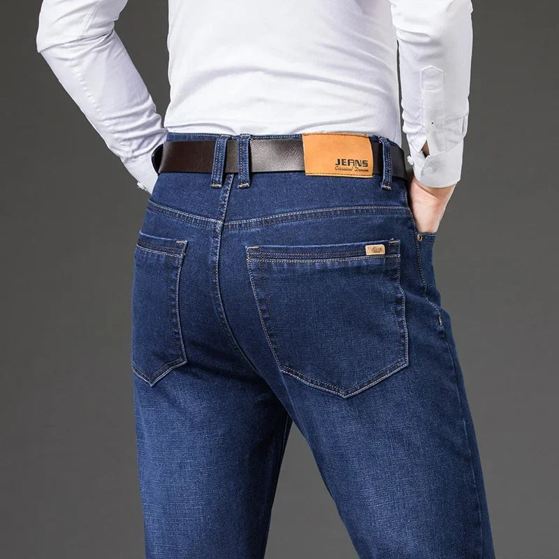 Large Size 40 42 44 46 2025 New Business Casual Stretch Trousers Classic Blue Denim Pants Male Men&