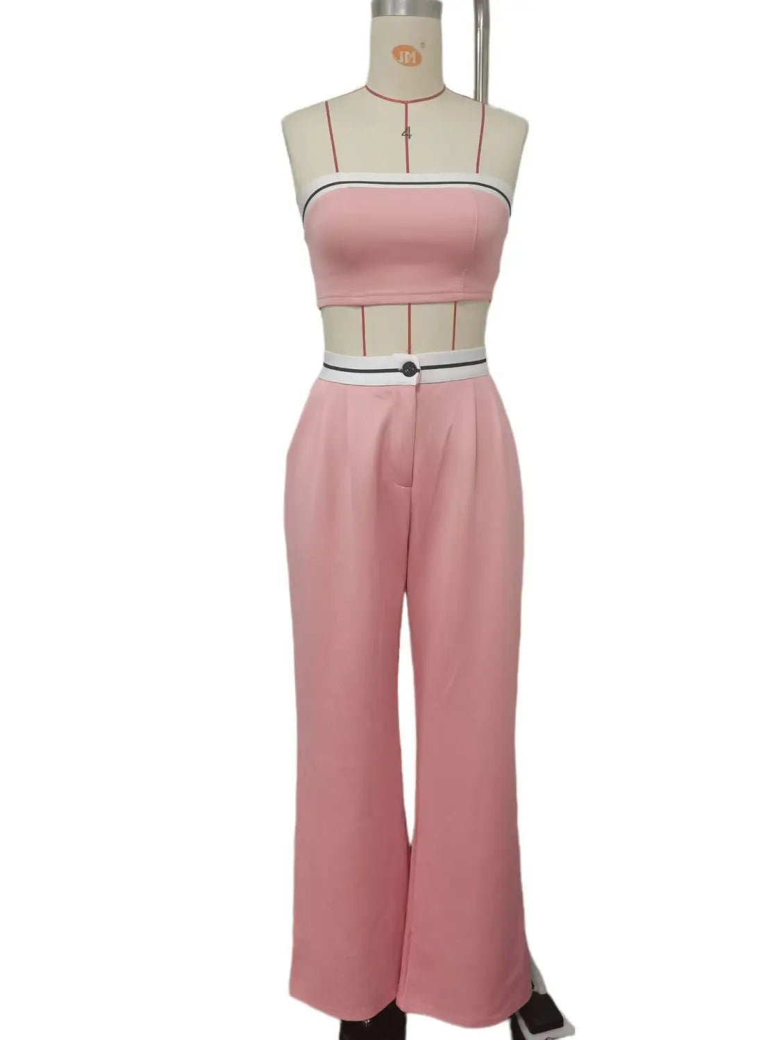 Hot Girls Wear Sports Vests Tube Tops Contrasting Colors High-waisted Wide-leg Trousers and Casual Two-piece Suits