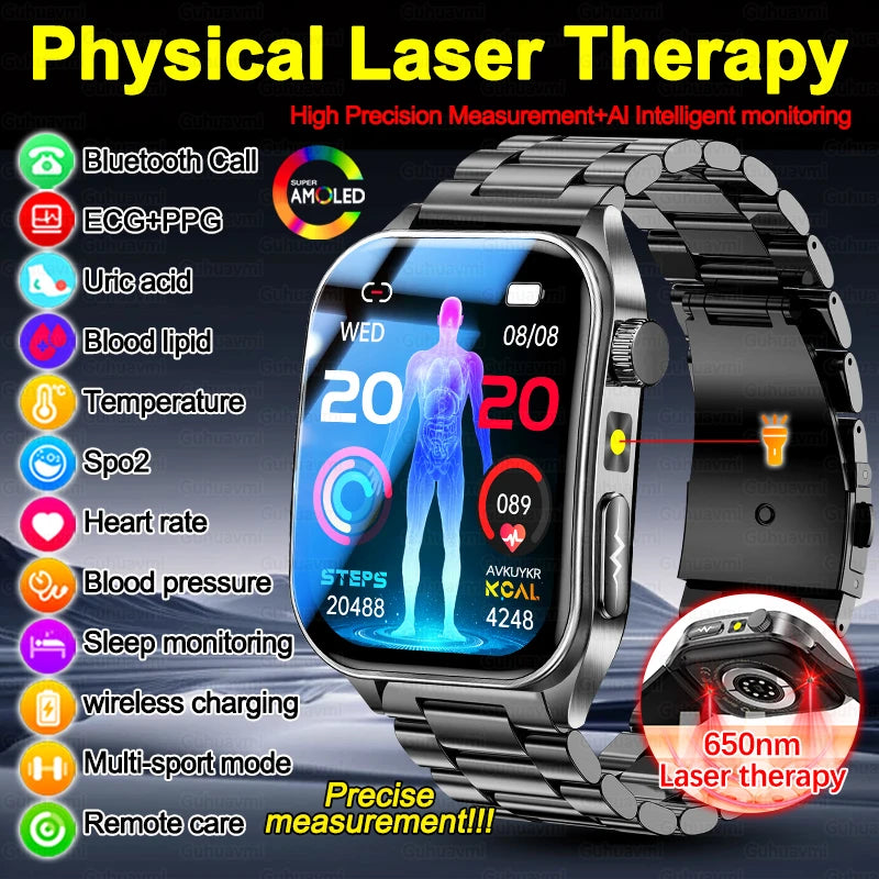2026Hot AI-GPT Diagosis ECG Health SmartWatch Blood Pressure Lipid Uric Acid 650nm Dual-Probelaser Heart Analysis Smart bracelet