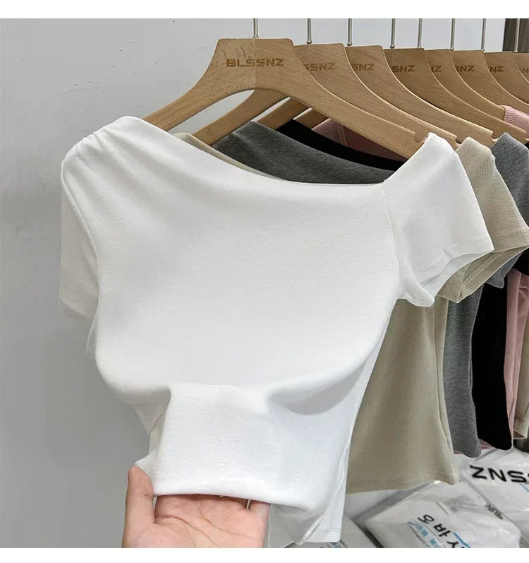 Womens Long Sleeve Off Shoulder T Shirts 2026 Tight Knit Sexy Slim Fitted Casual Women&