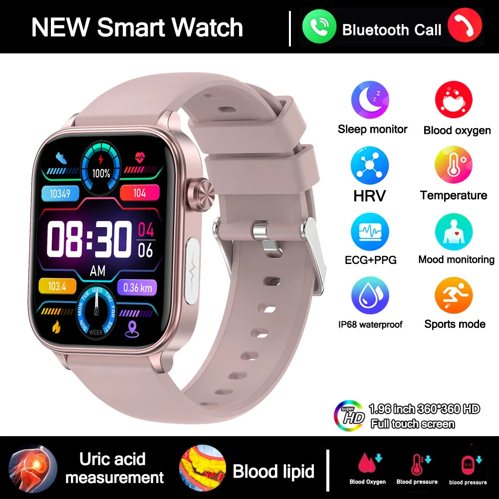 2025 New Smart Watch Diagnosis Blood Lipids Uric Acid Blood Pressure Smartwatch Men ECG+PPG Voice Bluetooth Call Health watch