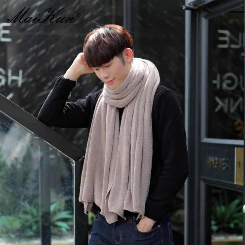 Maikun Thick Knitted Scarf For Men Fashion Winter Increase Simple Solid Color Scarf Men&