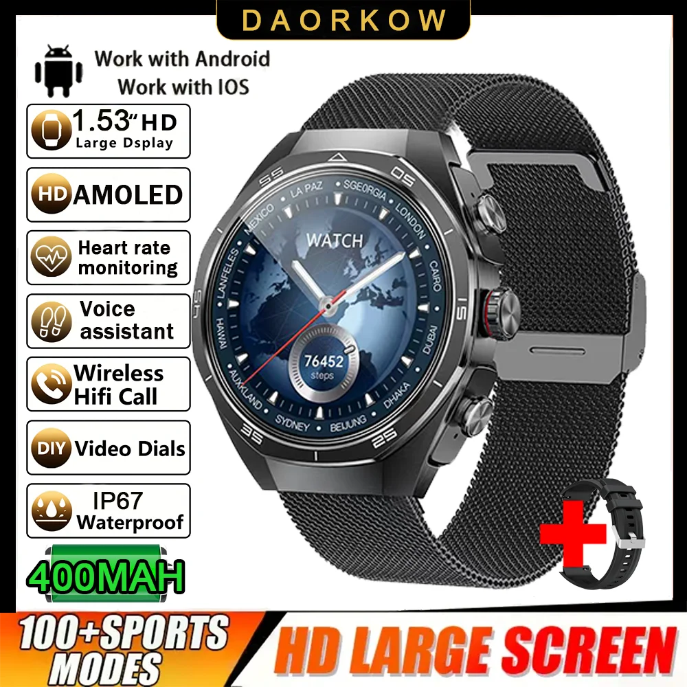 New Smart Watch Men TWS 2-in-1 Bluetooth Earphones With Built-in Speaker HIFI 1.53HD SCreen Bluetooth Call IP67 Waterproof
