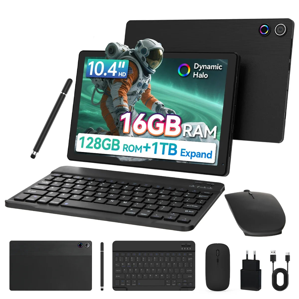 Android 15 Tablet 10.4 Inch 8-Core Processor 16GB RAM 128GB ROM 1TB TF Card Expand 5G/2.4G WiFi 5MP+8MP Camera Tablet Bundle