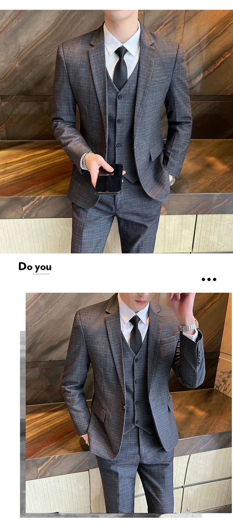 Suits (blazer+ Vest + Pants) Men Fashion Business Casual Hosts Slim-fit Gentleman Wedding Work Mens Suits 3 Piece M-5XL