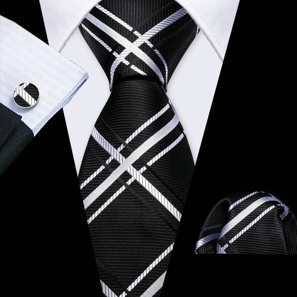 Blue Red Black Mens Silk Tie With Pocket Square Cufflinks Set Novelty Paisley Necktie For Male Formal Casual Party Barry.Wang