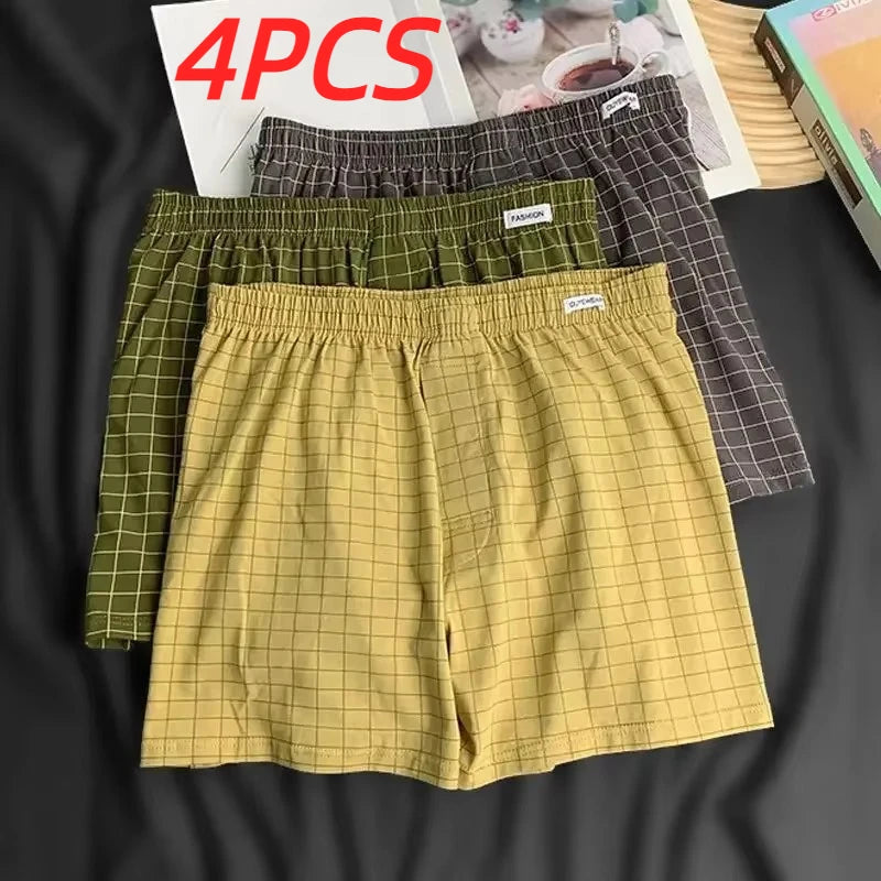 4Pcs Mens Underwear Boxers Shorts Casual Sleep Underpants Homewear Men Panties Striped Plaid Loose Comfortable Underwear