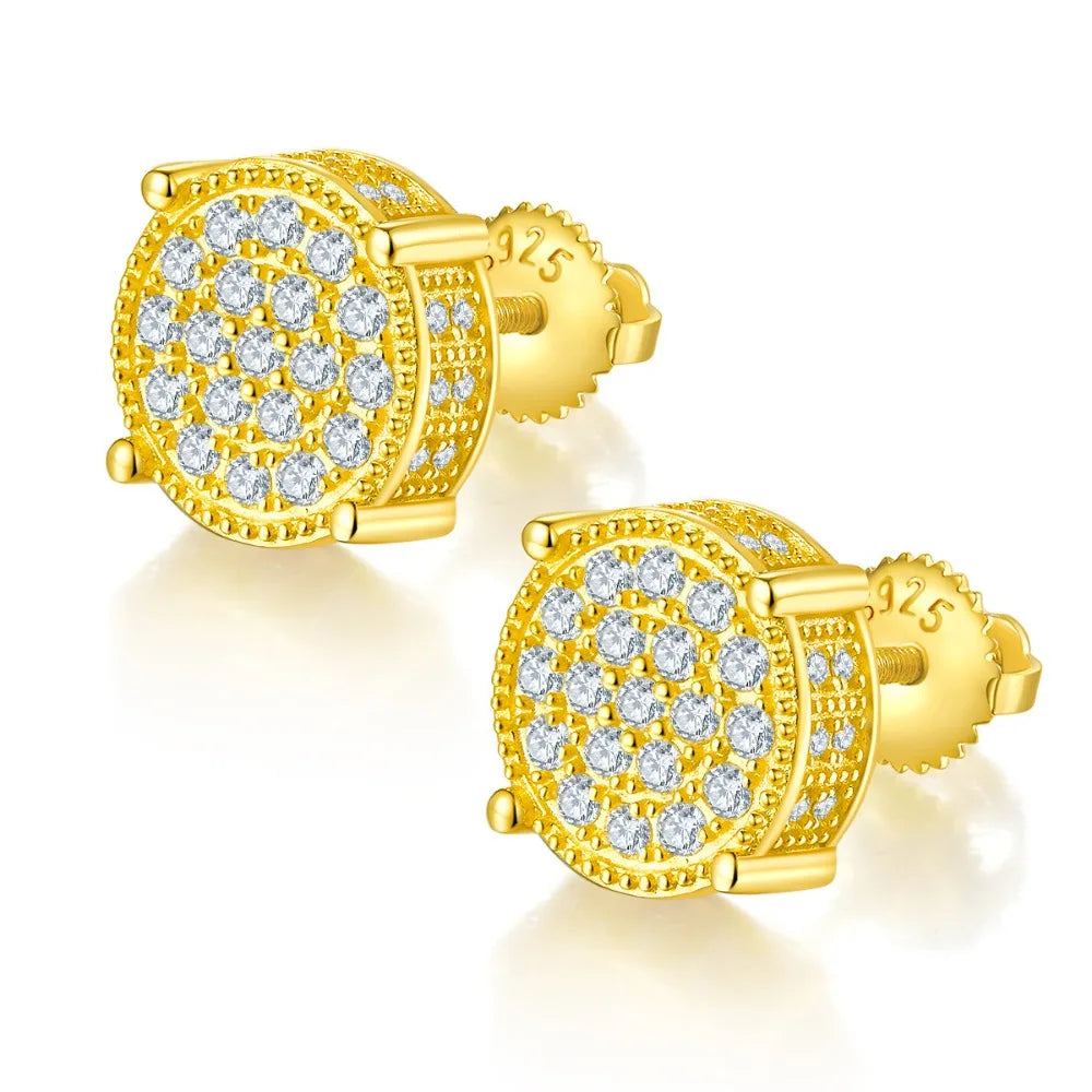 M-JAJA Full Moissanite Stud Earrings for Women/Men Gold Plated S925 Silver Diamond Earrings Fine Jewelry Hip-hop Fine Jewelry