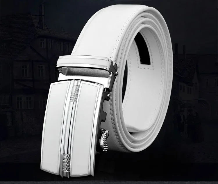 Men & Women Elegant White Belt - Genuine Leather, Automatic Buckle, 3.5cm for Jeans