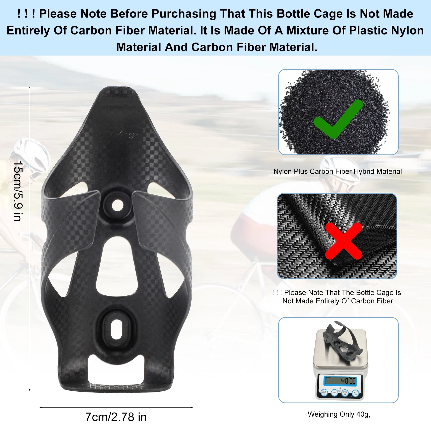 HUALONG Bike Water Bottle Holder Nylon Add Carbon Fiber Water Bottle Cage Road MTB Gravel Bikes Bicycle Water Bottl Drink Cup Ho