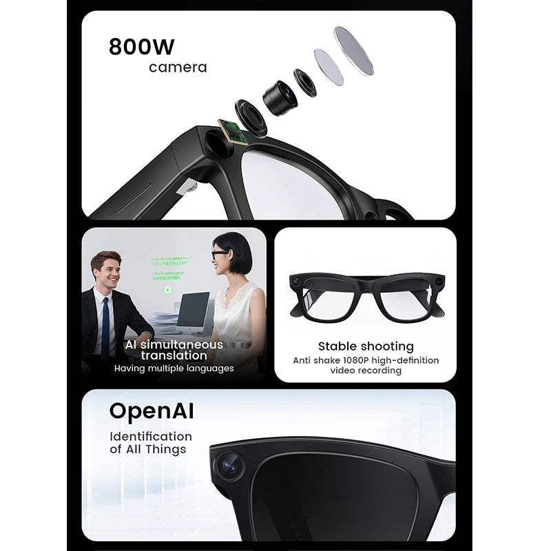 2026Smart Glasses 800W HD Photo Video AI Record Translation Touch Photochromic Lenses Bluetooth Call Music Multifunction Glasses