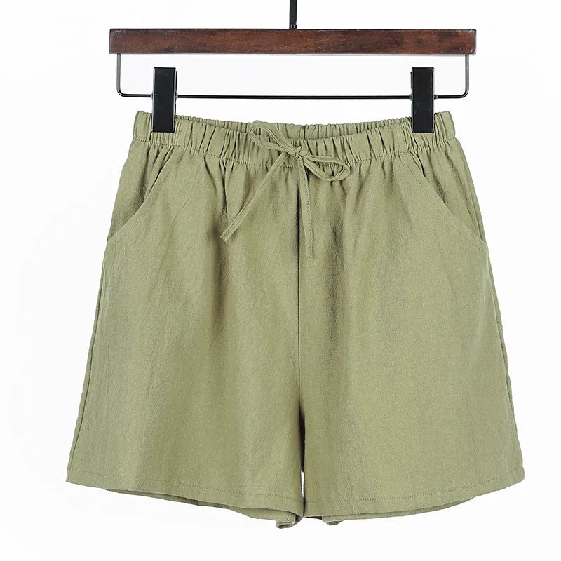 Women Summer Cotton Shorts Casual Solid Pockets Basic Shorts Elastic Waist loose shorts Soft Cool female Outwear Shorts