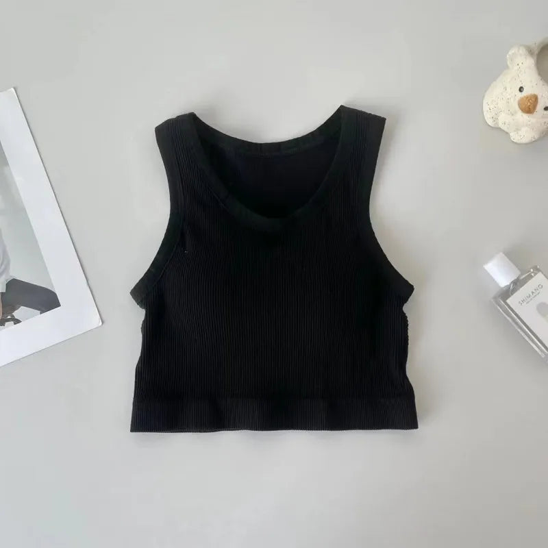 Women Tank Top Built In Bras Women Sports Bras Top With Chest Pads Shockproof Round Neck Crop Top Comfort Camisole