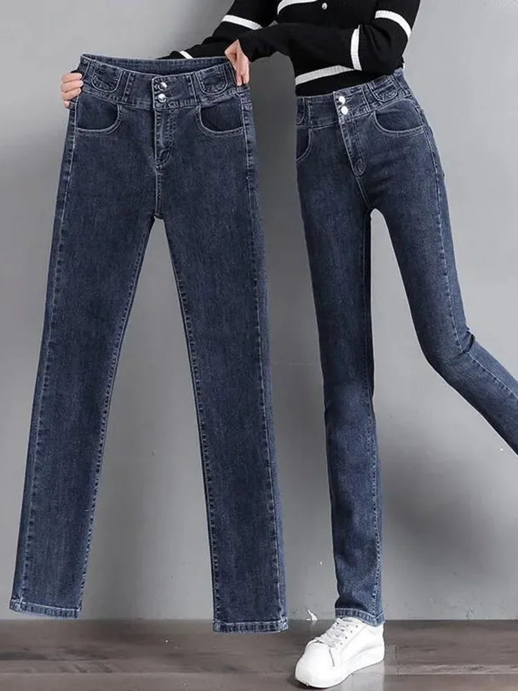 Spring Fall High Waist Straight Jeans Women New Vintage Slim Denim Pants Korean Fashion Streetwear Kot Pantolon Casual Vaqueros