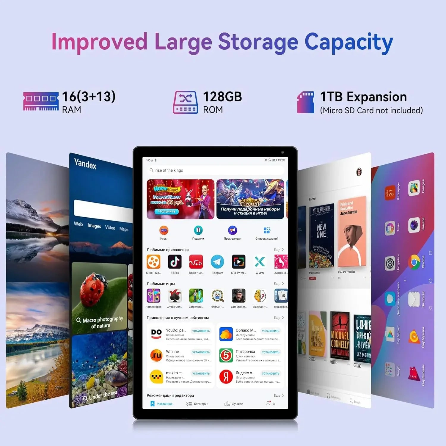 Android 15 Tablet 10.4 Inch 8-Core Processor 16GB RAM 128GB ROM 1TB TF Card Expand 5G/2.4G WiFi 5MP+8MP Camera Tablet Bundle