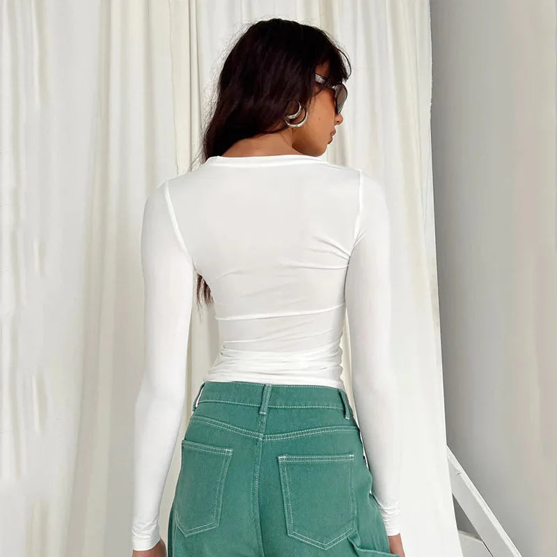 Women Casual Long Sleeve T-Shirts Spring Autumn Solid Slim Fit Pullovers Tees Shirts Female Streetwear Base Tees Tops Casual