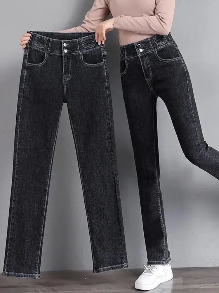 Spring Fall High Waist Straight Jeans Women New Vintage Slim Denim Pants Korean Fashion Streetwear Kot Pantolon Casual Vaqueros