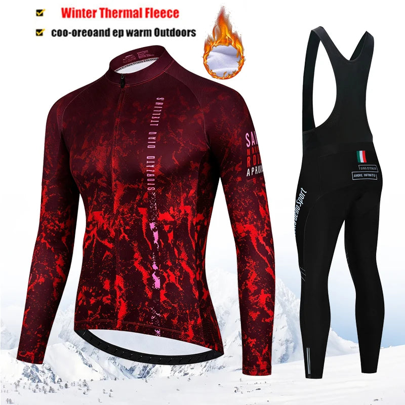 Winter Thermal Fleece Cycling Jersey Set Tour De Italy D&