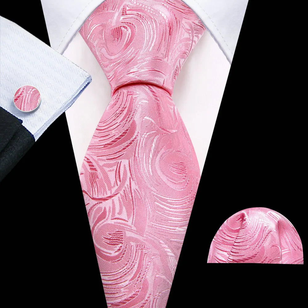Barry.Wang Colorful Men Tie Handkerchief Cufflinks Set Novelty Floral Necktie for Male Designer Wedding Business Party Gift