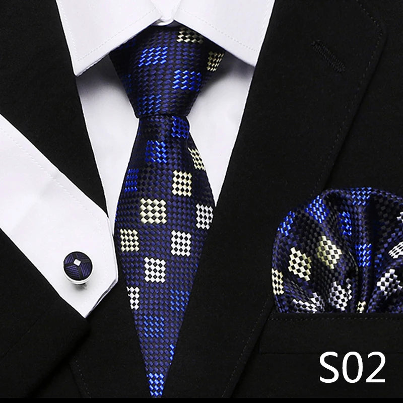 Men`s Tie Red Plaid print Jacquard Woven Tie Hanky Cufflinks Sets For Formal Wedding Business Party Free Postage