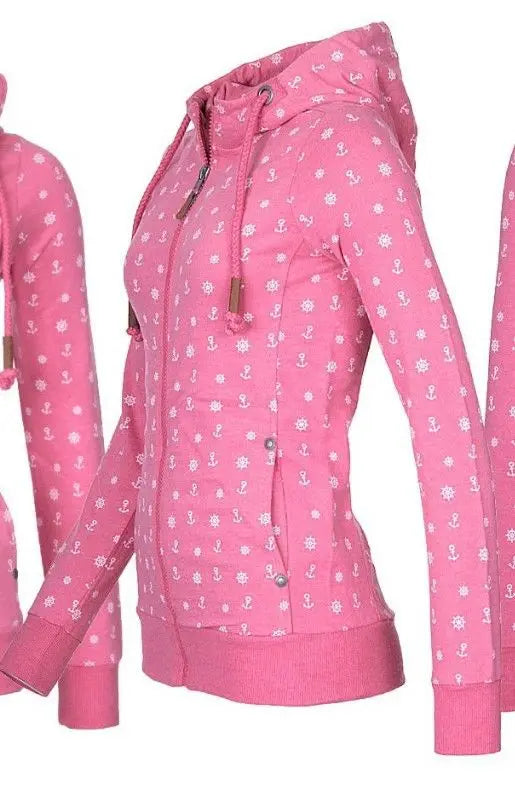 Floral Print Loose Long Sve Zipper Jaet Women&