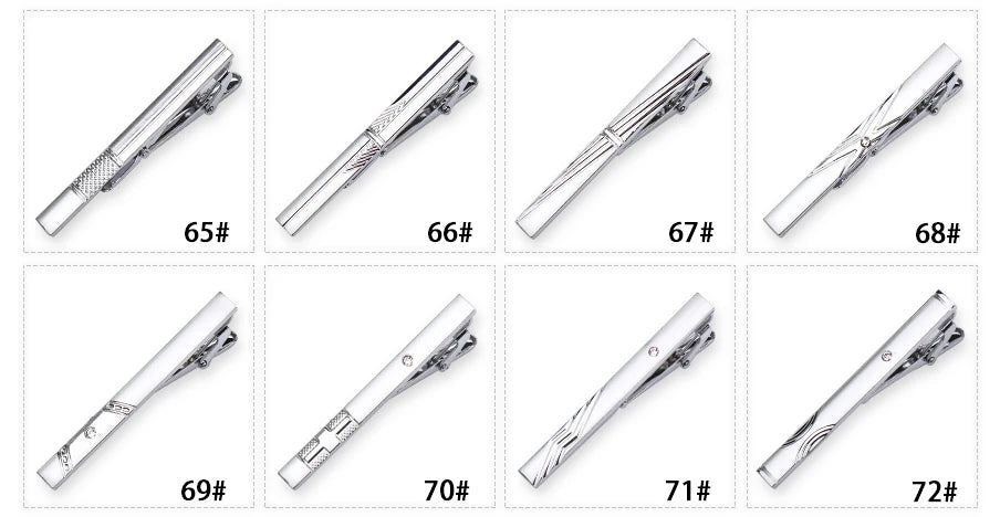 8pcs Tie Clips Metal Diamond With Box For Men Wedding Mens Necktie Clips Set Chrome Stainless Steel Jewelry Gentleman Ties Pin