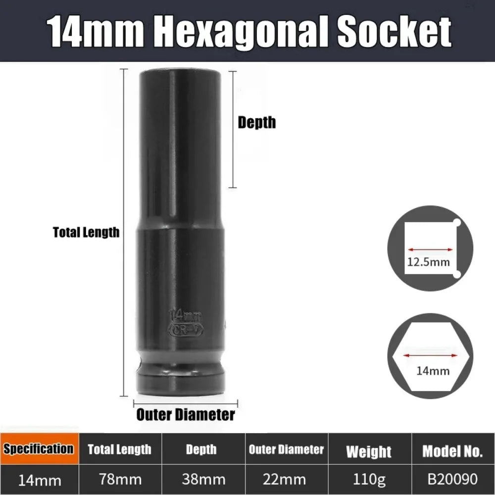 1/2Inch Drive 6-Point Impact Socket Set 10-Piece Metric Sizes 8-24m/10-24mm Carbon Steel Impact Socket Set with Hard Storage Box