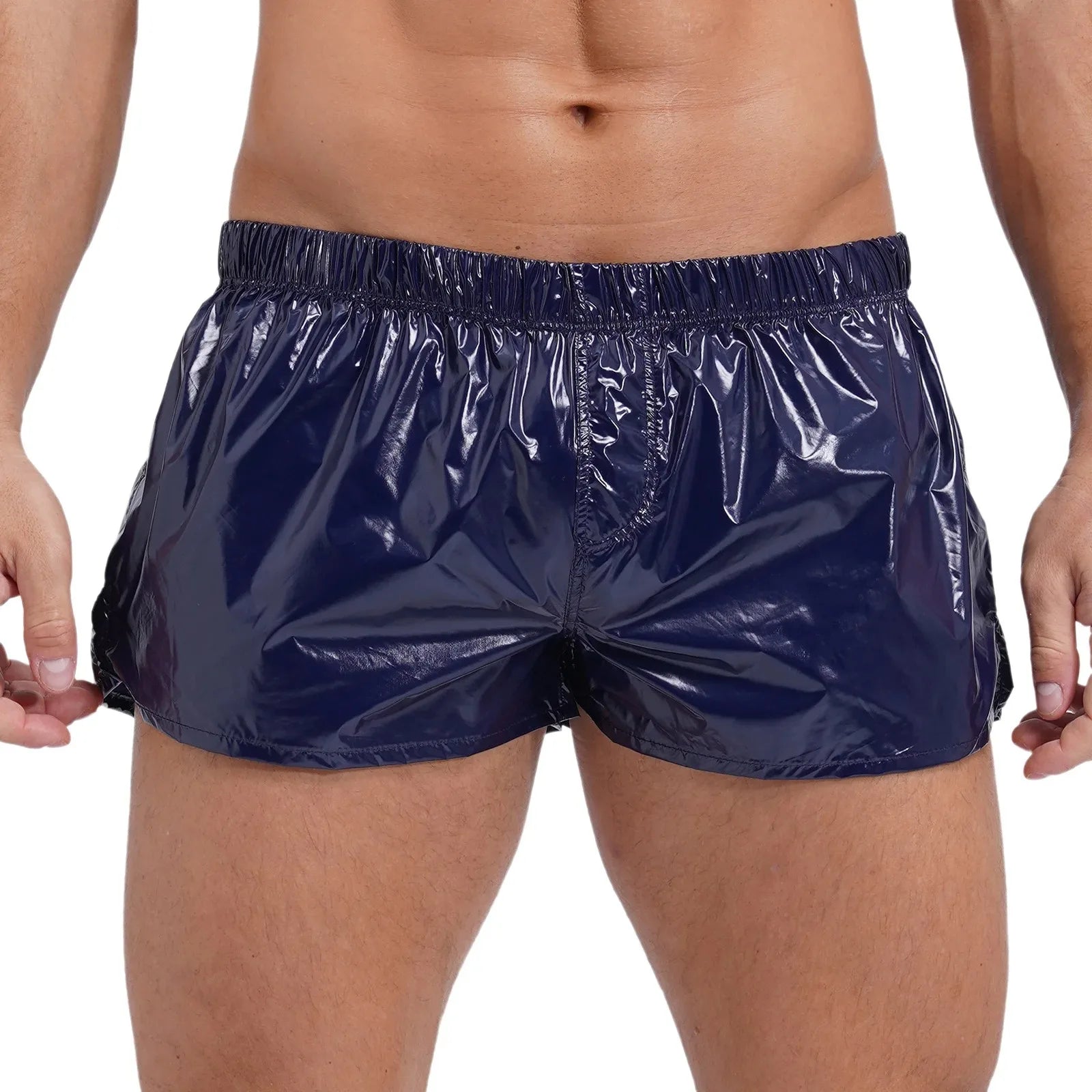 Swimwear Mens Swimsuit Low Rise Sides Slit Swim Shorts Slim Fit Glossy Swimming Trunks Beach Pool Party Nightclub Costume