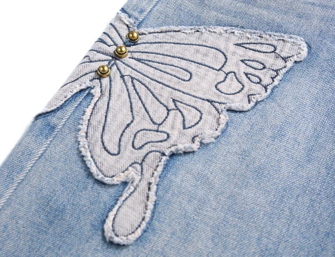 Womens Jeans High Waist Shot Denim Pants for Women Graphic Straight Leg Butterfly Trousers with Print Pattern Basics Z on Sale A