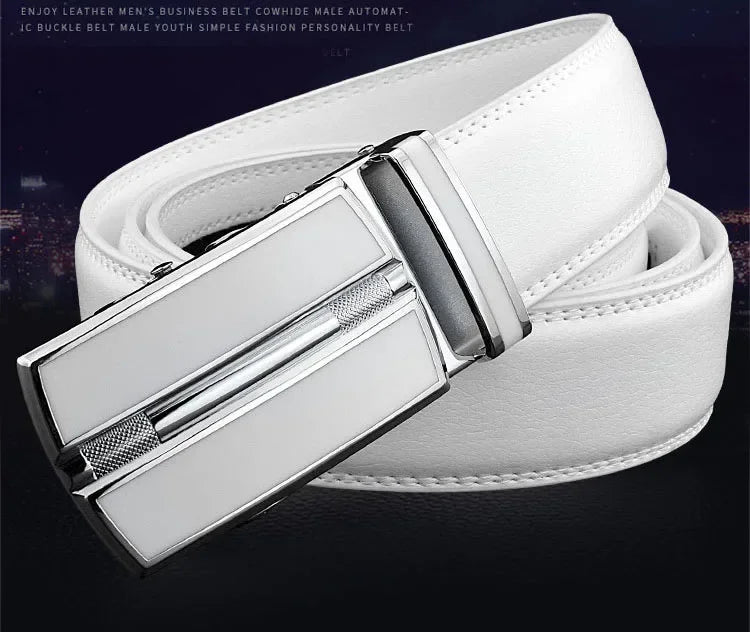 Men & Women Elegant White Belt - Genuine Leather, Automatic Buckle, 3.5cm for Jeans