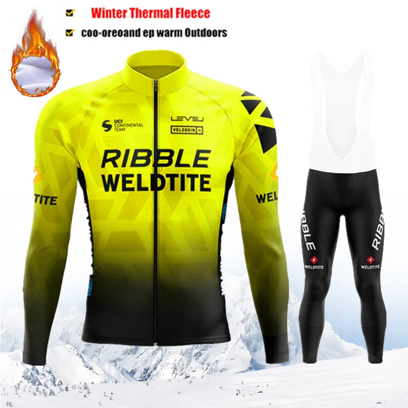 2025 Pro Warm Winter Thermal Fleece Cycling Jersey Sets Men Outdoor Riding MTB Ropa Ciclismo Bib Pants Set Team Cycling Clothing