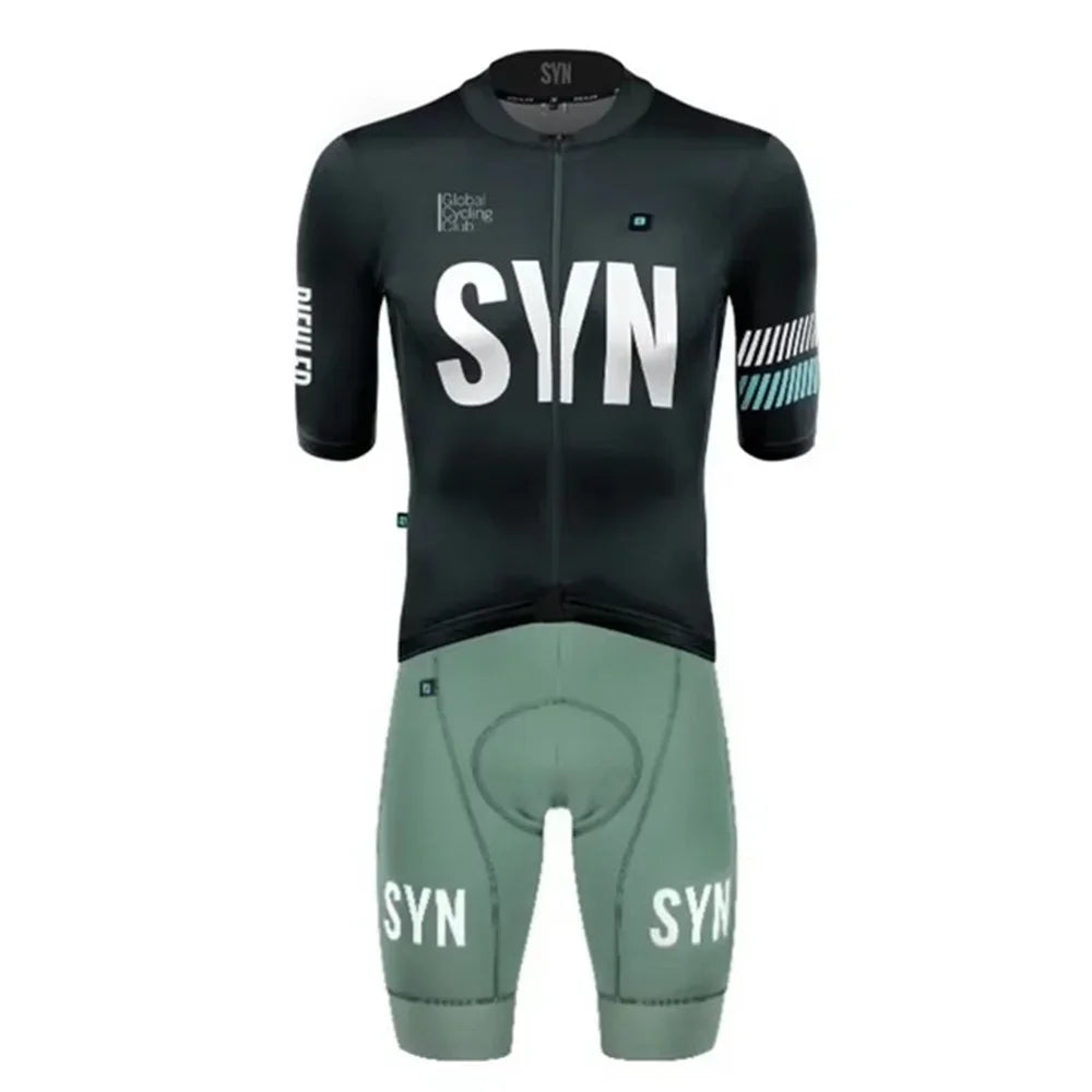 Summer Unisex summer short sleeve suit cycle SYN short sleeve cycling Jersey and gel shorts Triathlon Suit Mtb