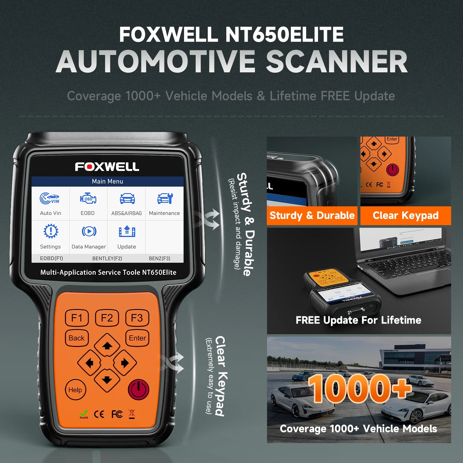 FOXWELL NT650 Elite Car OBD2 Scanner Diagnostic Tools ABS SRS Code Reader EPB TPMS DPF BRT Oil Reset OBD2 Automotive Scanner