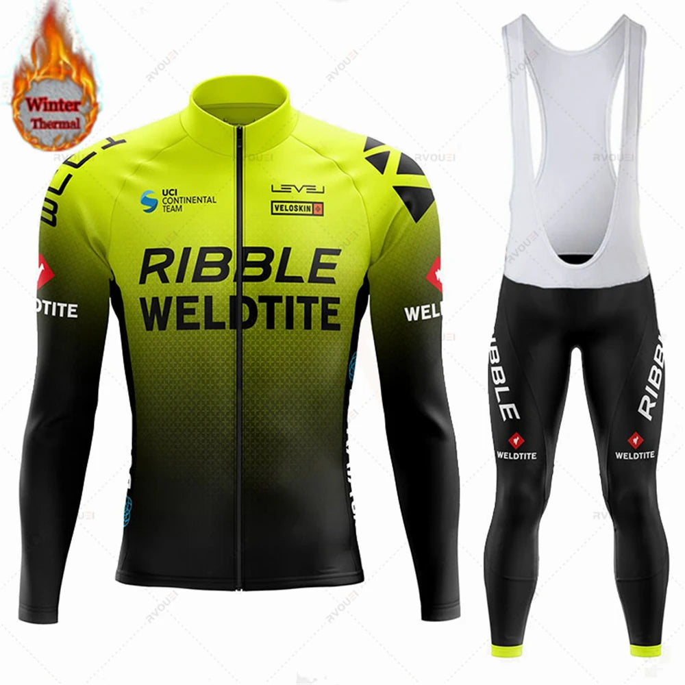 Team 2024 Winter Hot Wool Cycling Jersey Set Men Bicycle Suit Outdoor Sportswear MTB Bike Uniform Maillot Ciclisno Kit Triathlon