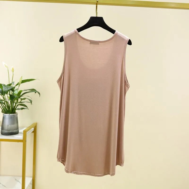 Women Long Tank Tops O-Neck Fashion Print Beauty&