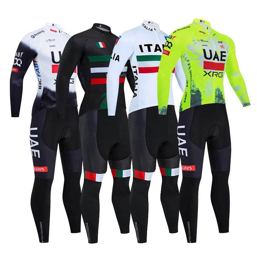 Winter 2027 ITALIA Cycling Jacket UAE Bike Jersey Pants Men Women Thermal Fleece Ropa Ciclismo Bicycle Maillot Pants Clothing