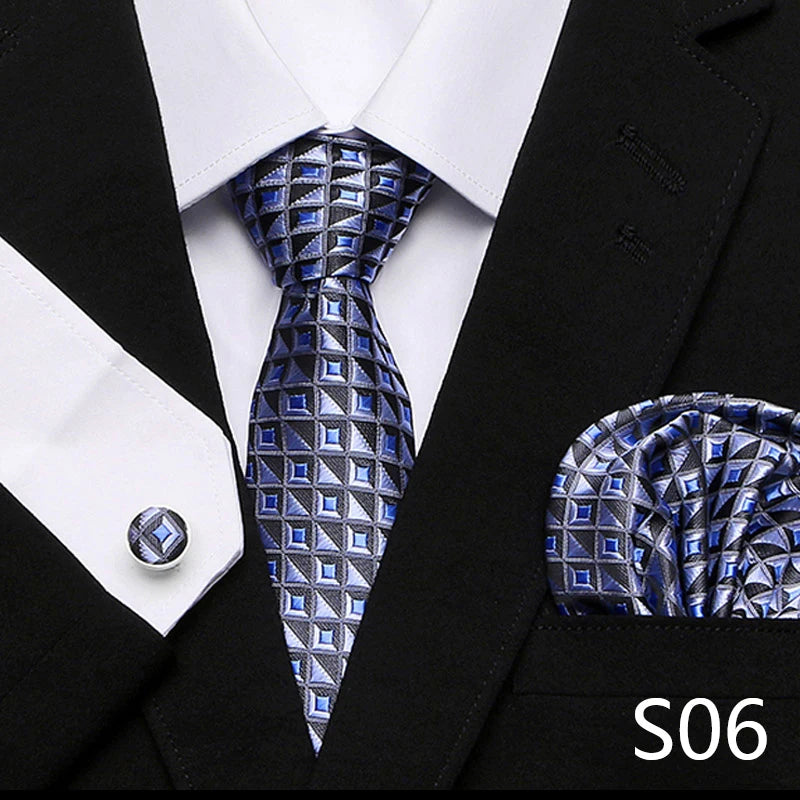 Men`s Tie Red Plaid print Jacquard Woven Tie Hanky Cufflinks Sets For Formal Wedding Business Party Free Postage