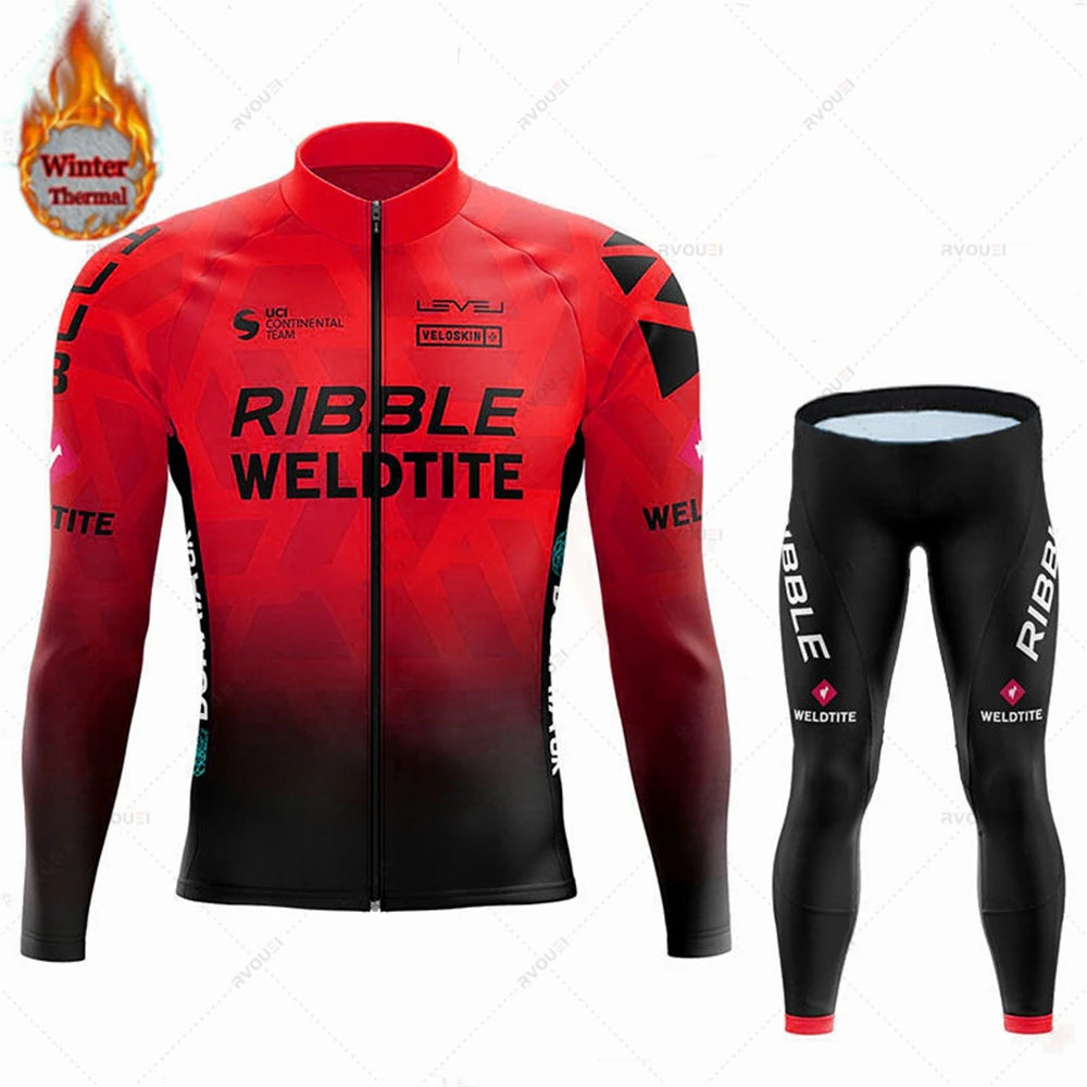 Team 2024 Winter Hot Wool Cycling Jersey Set Men Bicycle Suit Outdoor Sportswear MTB Bike Uniform Maillot Ciclisno Kit Triathlon