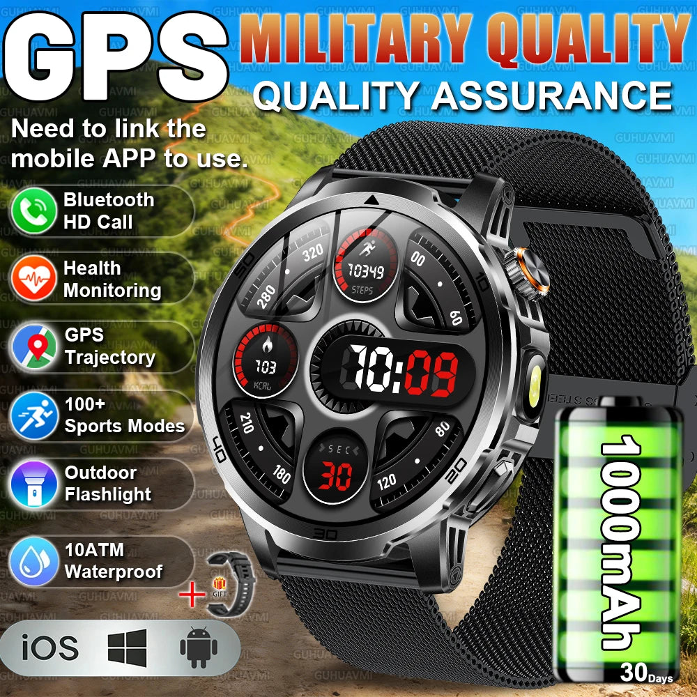 2026 New Military Outdoor Smart Watches 1.85 inch AMOLED 1000mAh Large Battery 10ATM Waterproof Call Sports Men Fitness Bracelet