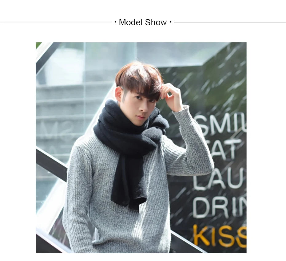 Maikun Thick Knitted Scarf For Men Fashion Winter Increase Simple Solid Color Scarf Men&