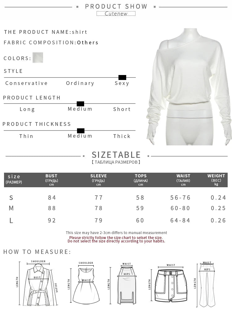Cutenew Classic Basic Women Tees Autumn Solid Concise Full Sleeve Incline Shoulder Tops Female Casual All-matched Streetwear