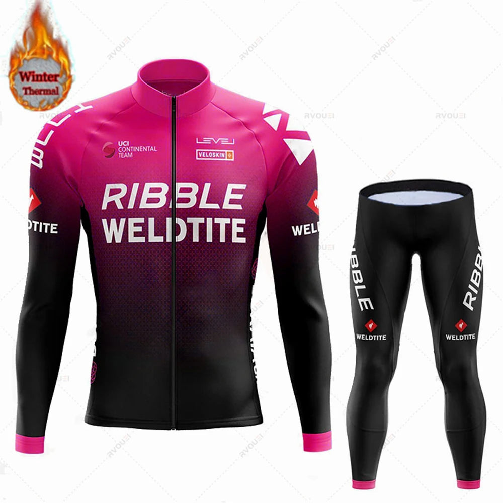 Team 2024 Winter Hot Wool Cycling Jersey Set Men Bicycle Suit Outdoor Sportswear MTB Bike Uniform Maillot Ciclisno Kit Triathlon