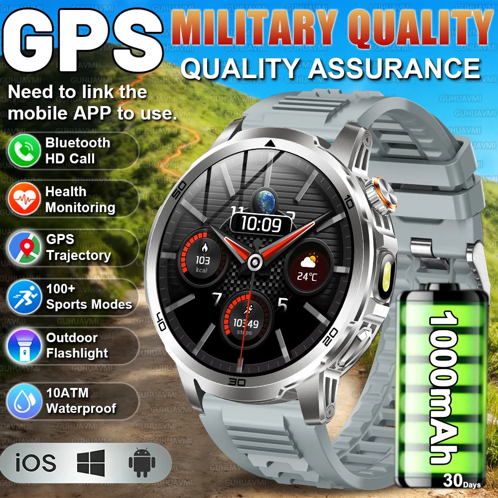 2026 New Military Outdoor Smart Watches 1.85 inch AMOLED 1000mAh Large Battery 10ATM Waterproof Call Sports Men Fitness Bracelet