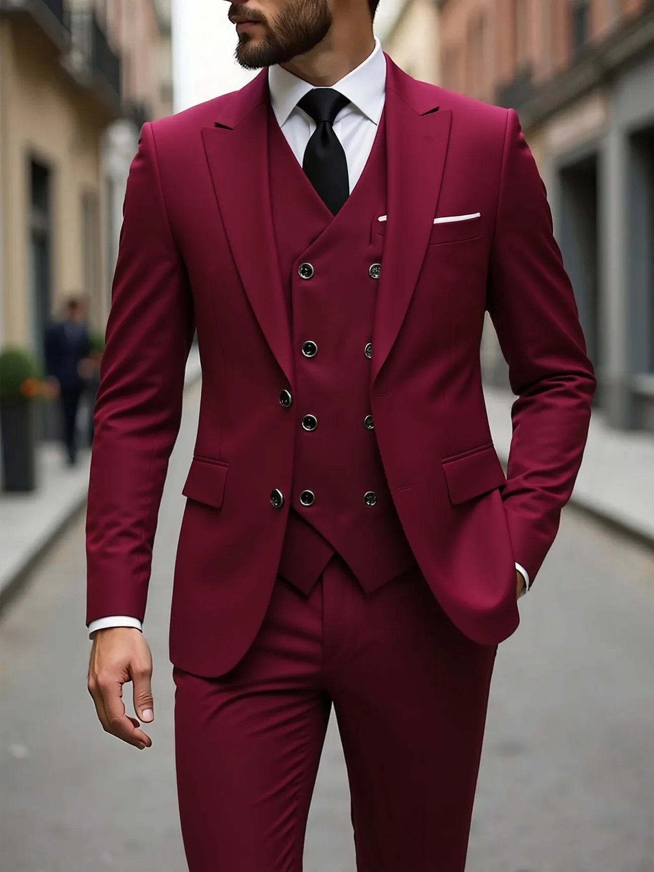 Classic Wedding Tuxedos Slim Fit Bridegroom For Men 3 Pieces Groomsmen Suit Male Formal Business Men Suits(Jacket+Vest+Pants)