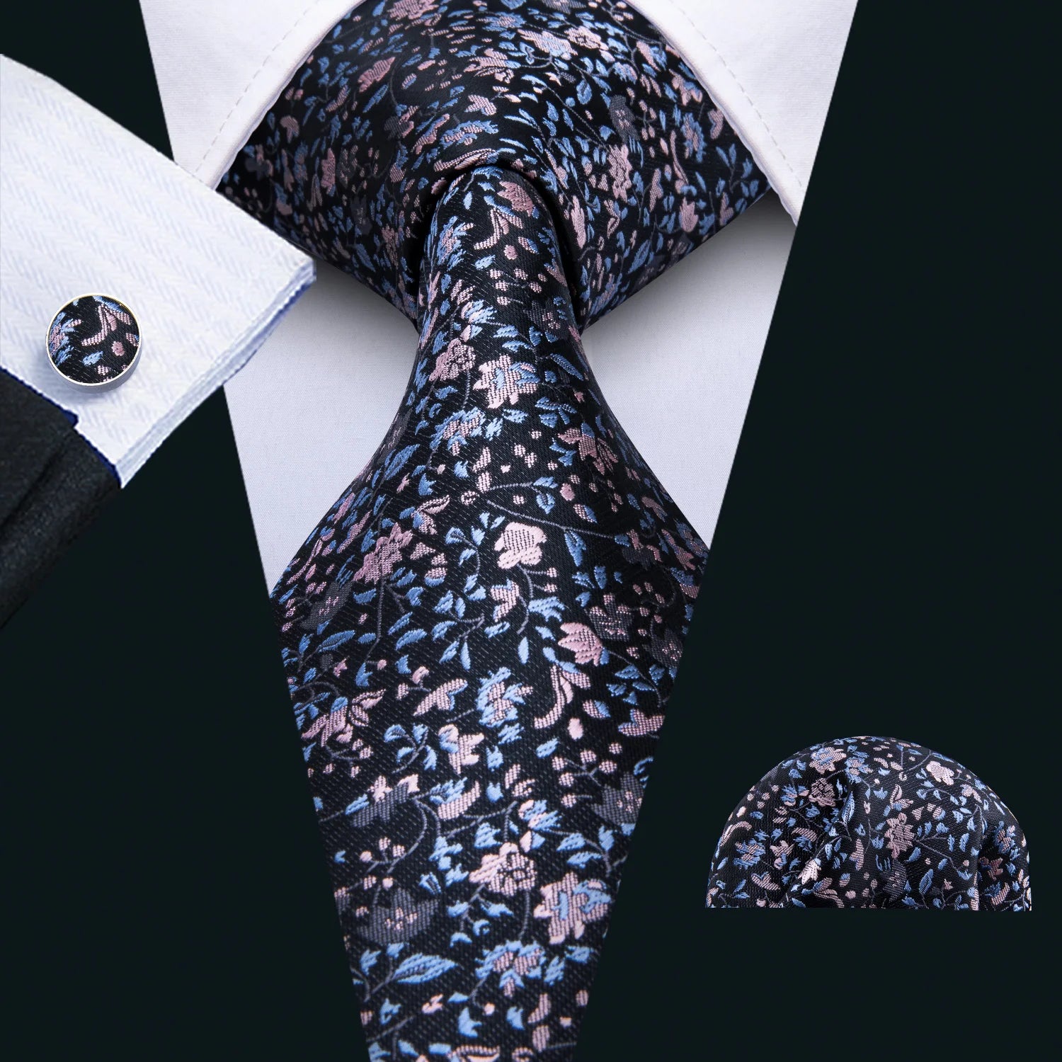 Barry.Wang Colorful Men Tie Handkerchief Cufflinks Set Novelty Floral Necktie for Male Designer Wedding Business Party Gift
