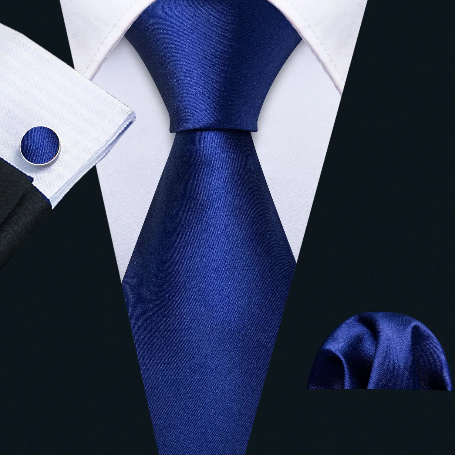 Barry.Wang Navy Royal Sky Blue Silk Men Tie Hanky Cufflinks Set Jacquard Teal Cyan Turquoise Necktie for Male Wedding Business