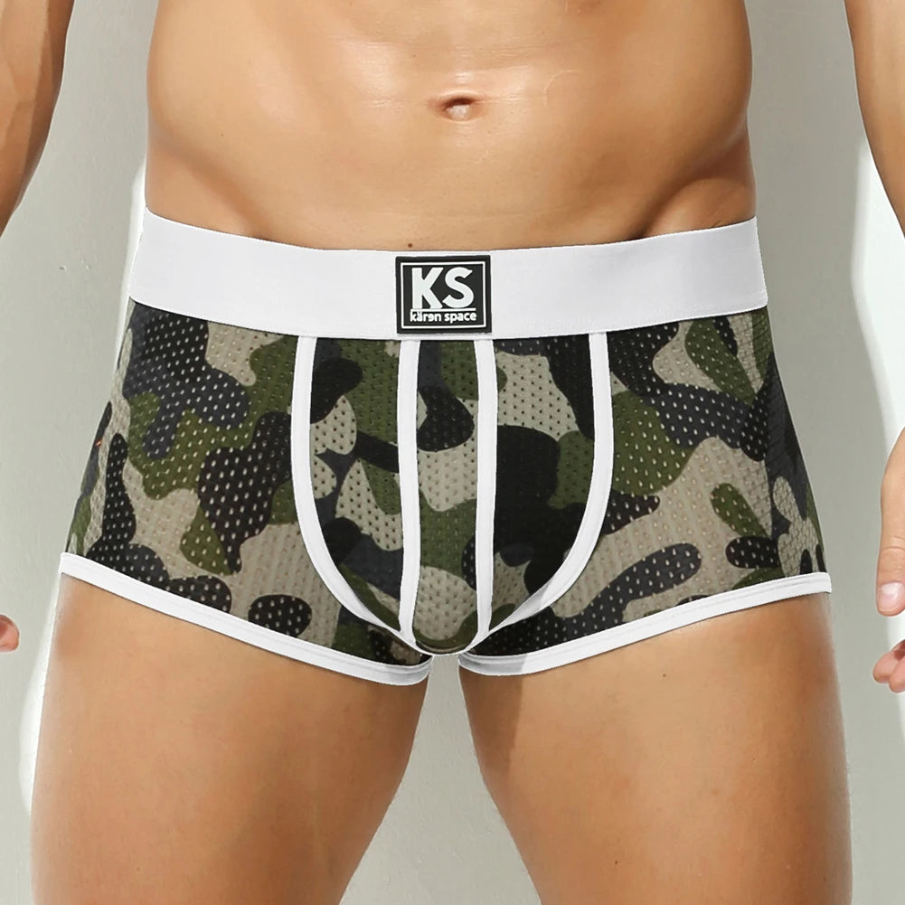Fashion Boxers for Men Underwear Camouflage Printed Boxershorts Mesh Breathable Calzoncillos Hombre
