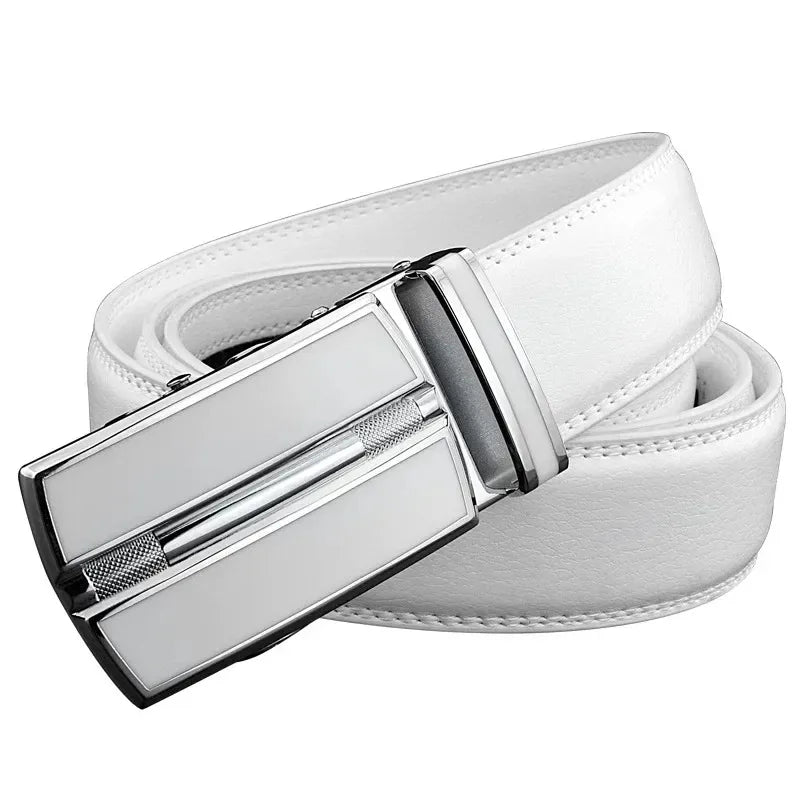 Men & Women Elegant White Belt - Genuine Leather, Automatic Buckle, 3.5cm for Jeans